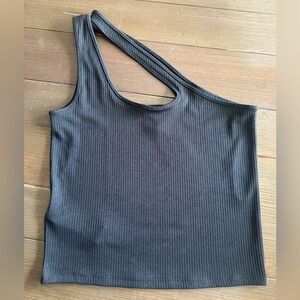 Mango One Shoulder Black Asymmetrical Cotton Ribbed Top with Cutout size M NWT